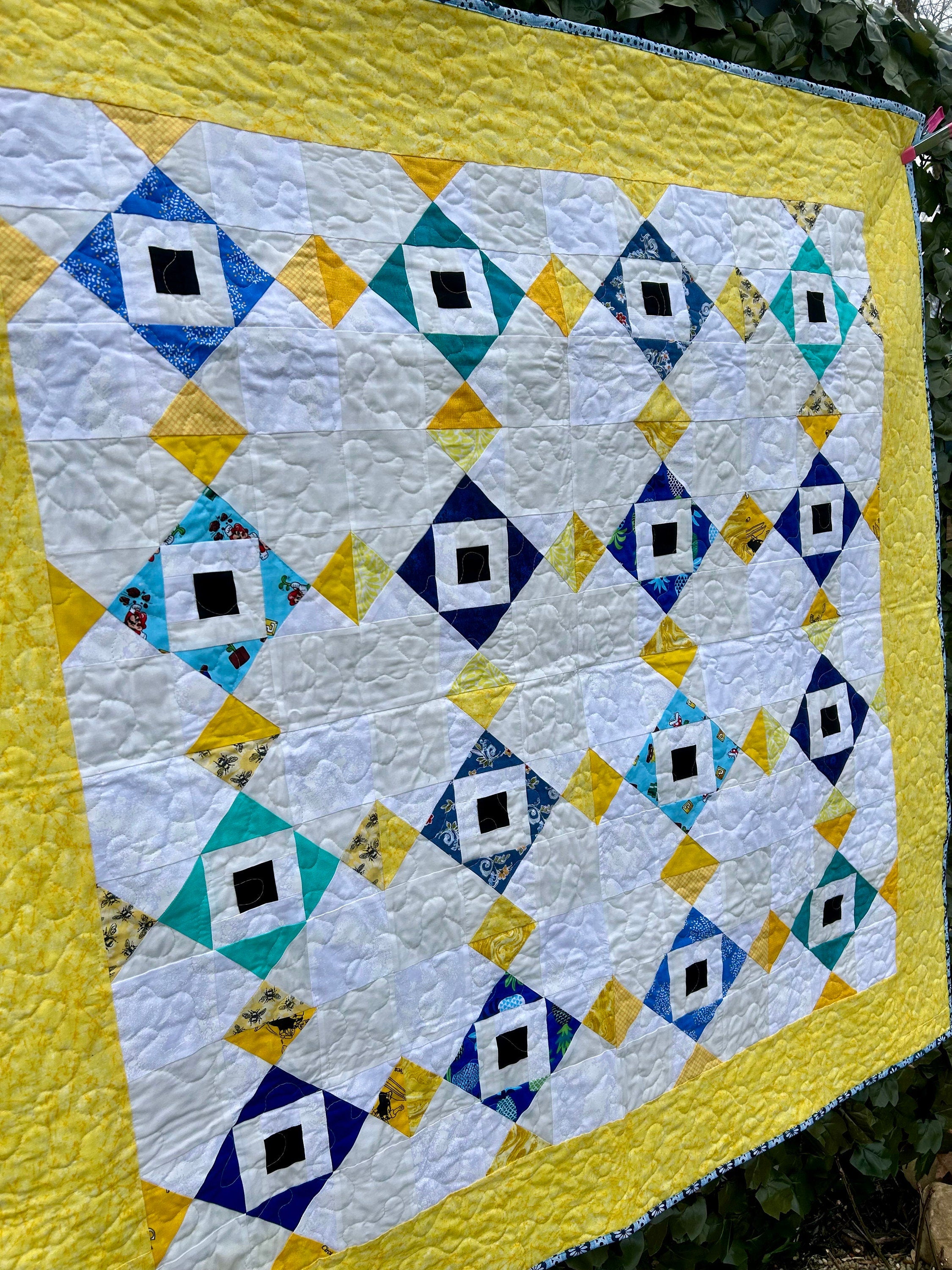 One of a Kind Handmade Baby Quilt, Yellow and Blue Quilt, Lap Quilt, Unique Newborn Gift, Baby Shower Present, Family Heirloom