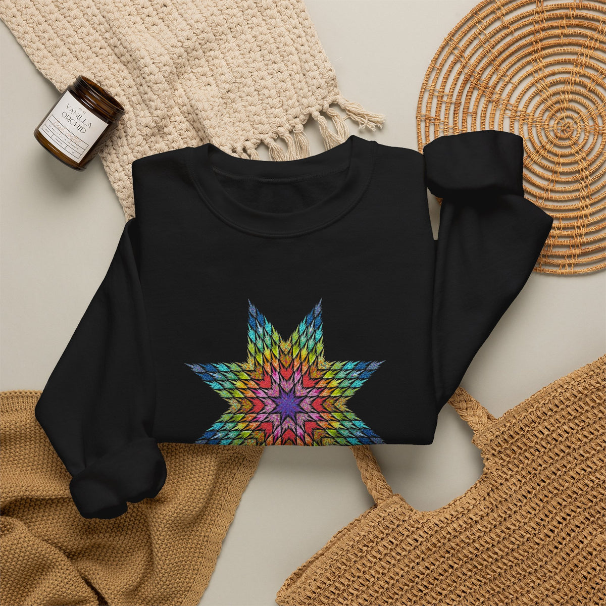 Dark Imagination Star Quilt Gideon Sweatshirt | Wearable Quilt Art