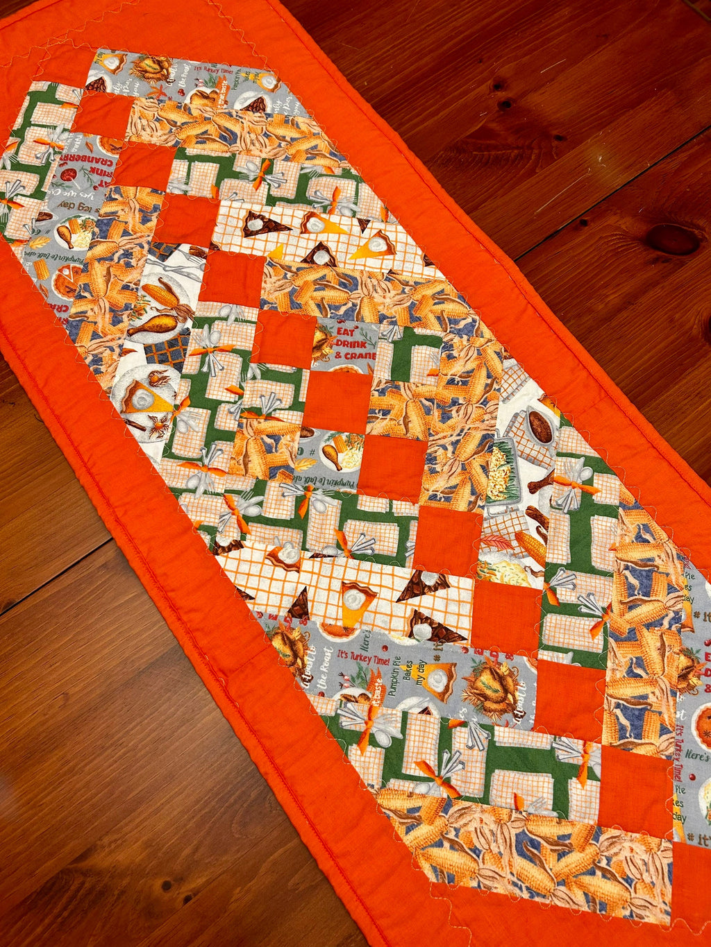 Handmade Fall Table Runner, Thanksgiving Table Runner, Quilted Table Linen, Orange Home Decor, Autumn Tablescape, Holiday Table