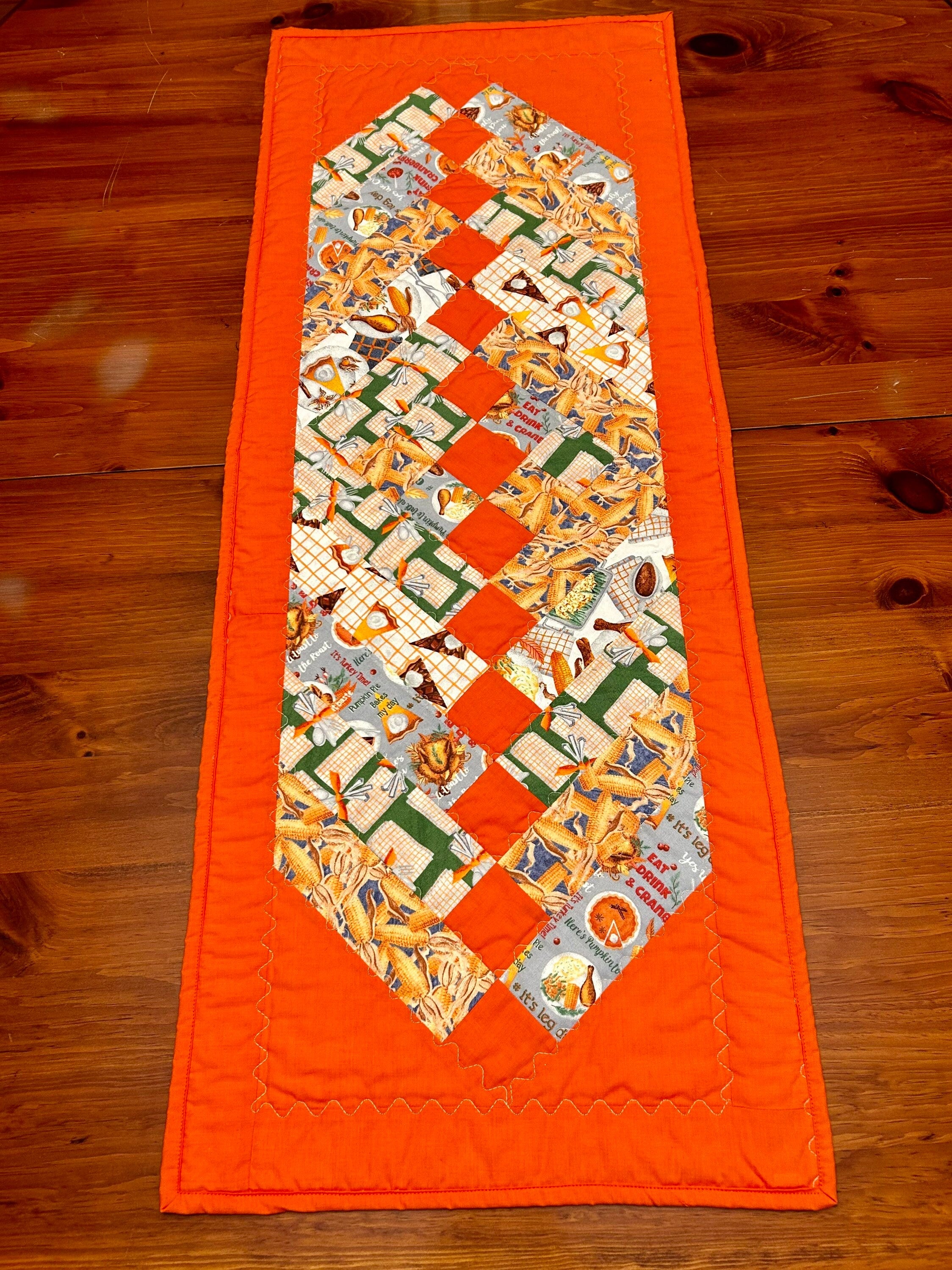 Handmade Fall Table Runner, Thanksgiving Table Runner, Quilted Table Linen, Orange Home Decor, Autumn Tablescape, Holiday Table