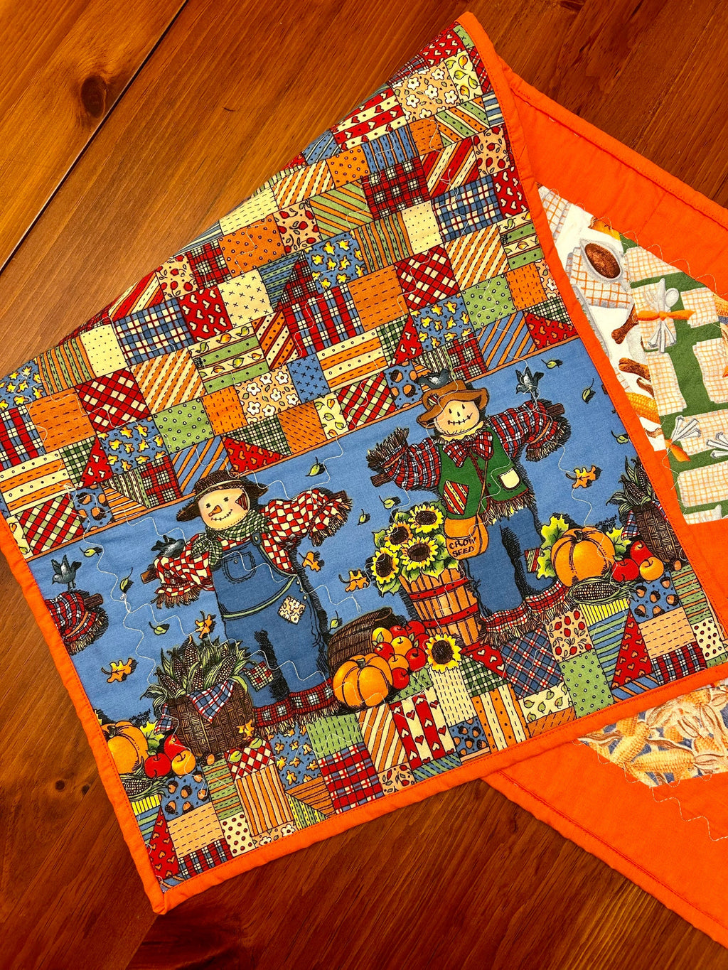 Handmade Fall Table Runner, Thanksgiving Table Runner, Quilted Table Linen, Orange Home Decor, Autumn Tablescape, Holiday Table