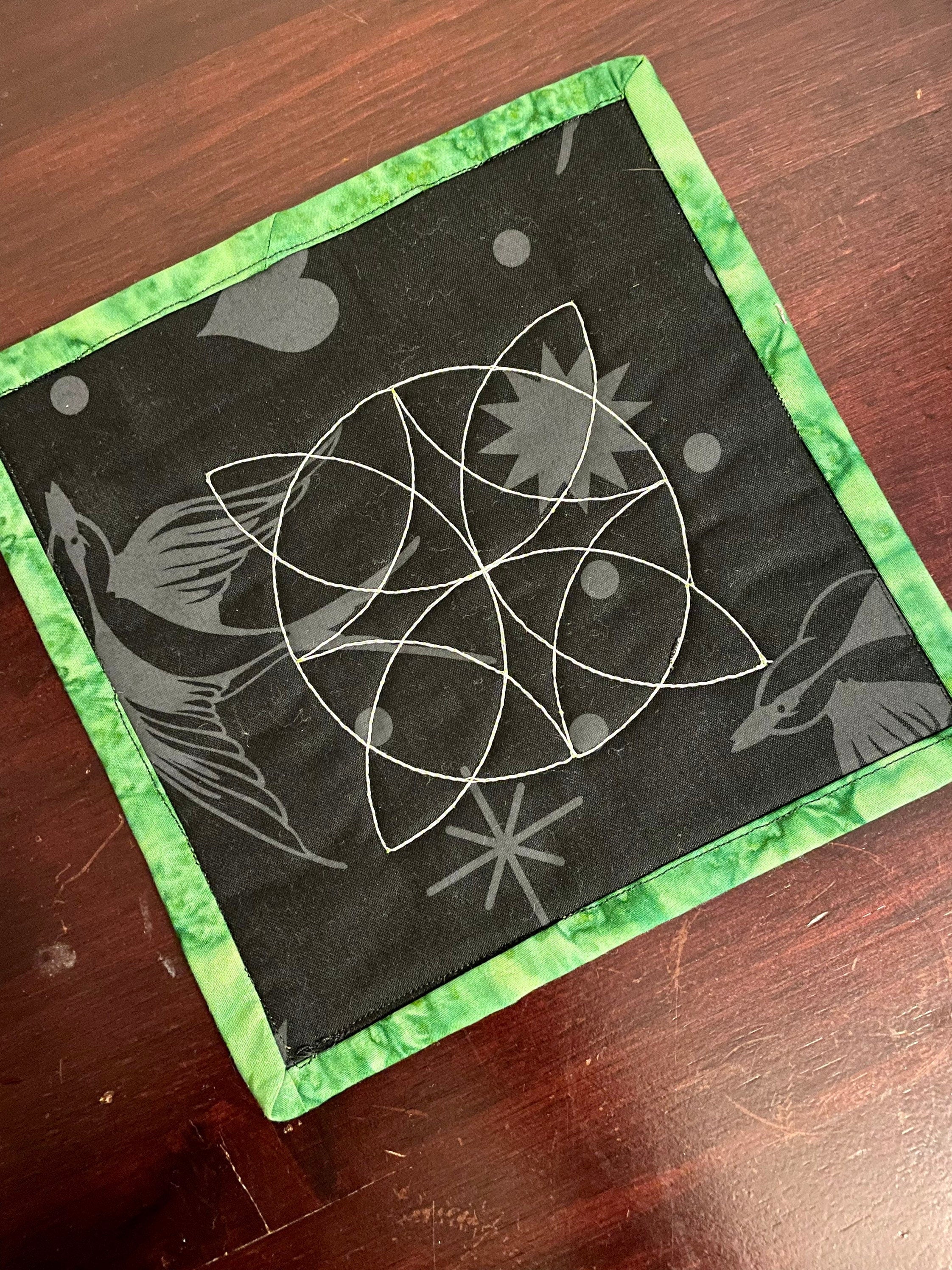 St. Patrick's Day Mug Rug, Shamrock Quilted Coaster, Teacher's Gift, Unique Coaster, Desk Decorations, Home Office, Coffee Bar, Tiered Tray