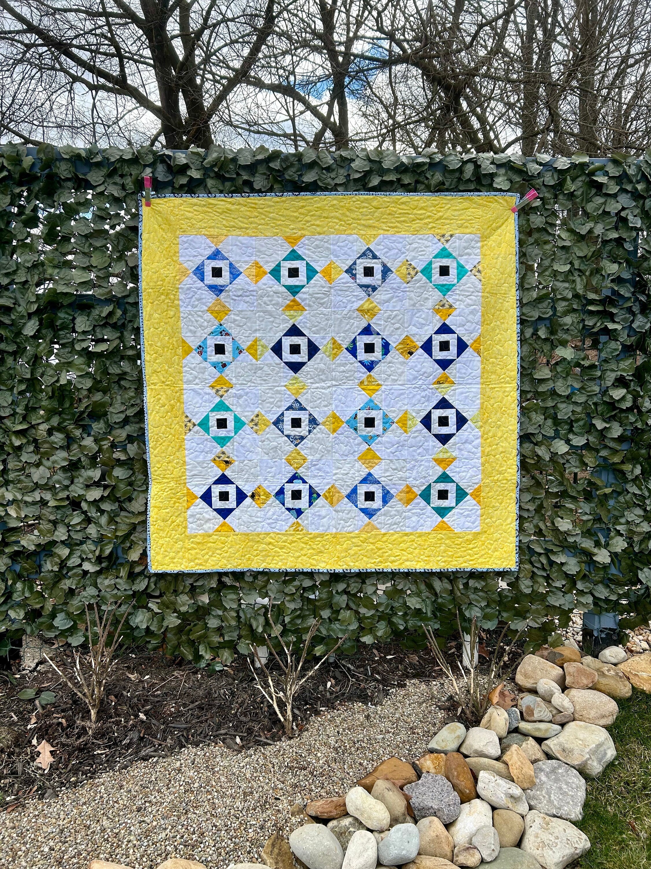 One of a Kind Handmade Baby Quilt, Yellow and Blue Quilt, Lap Quilt, Unique Newborn Gift, Baby Shower Present, Family Heirloom